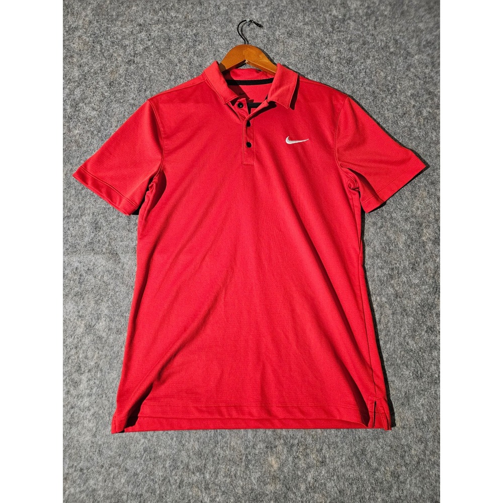 Nike Polo Shirt Mens Small Red Dri-Fit Short Sleeve Golf Athletic Dri Fit
